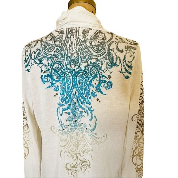 Cream and Turquoise studded Almost Famous Open Cardigan - Picture 4 of 9